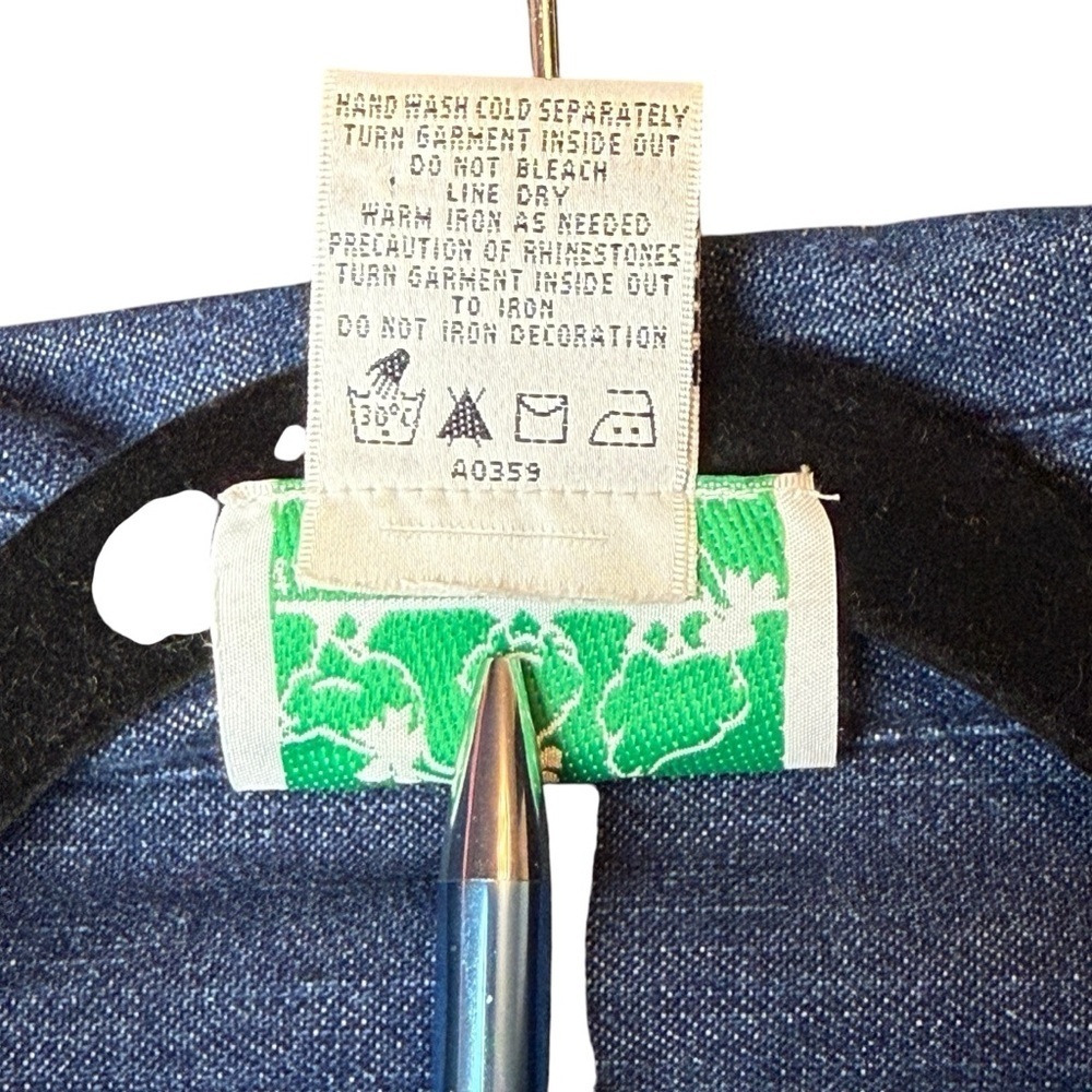 The Quacker Factory Dark Blue Denim Long Sleeve Rhinestone Accent ButtonDown Top - Picture 6 of 11